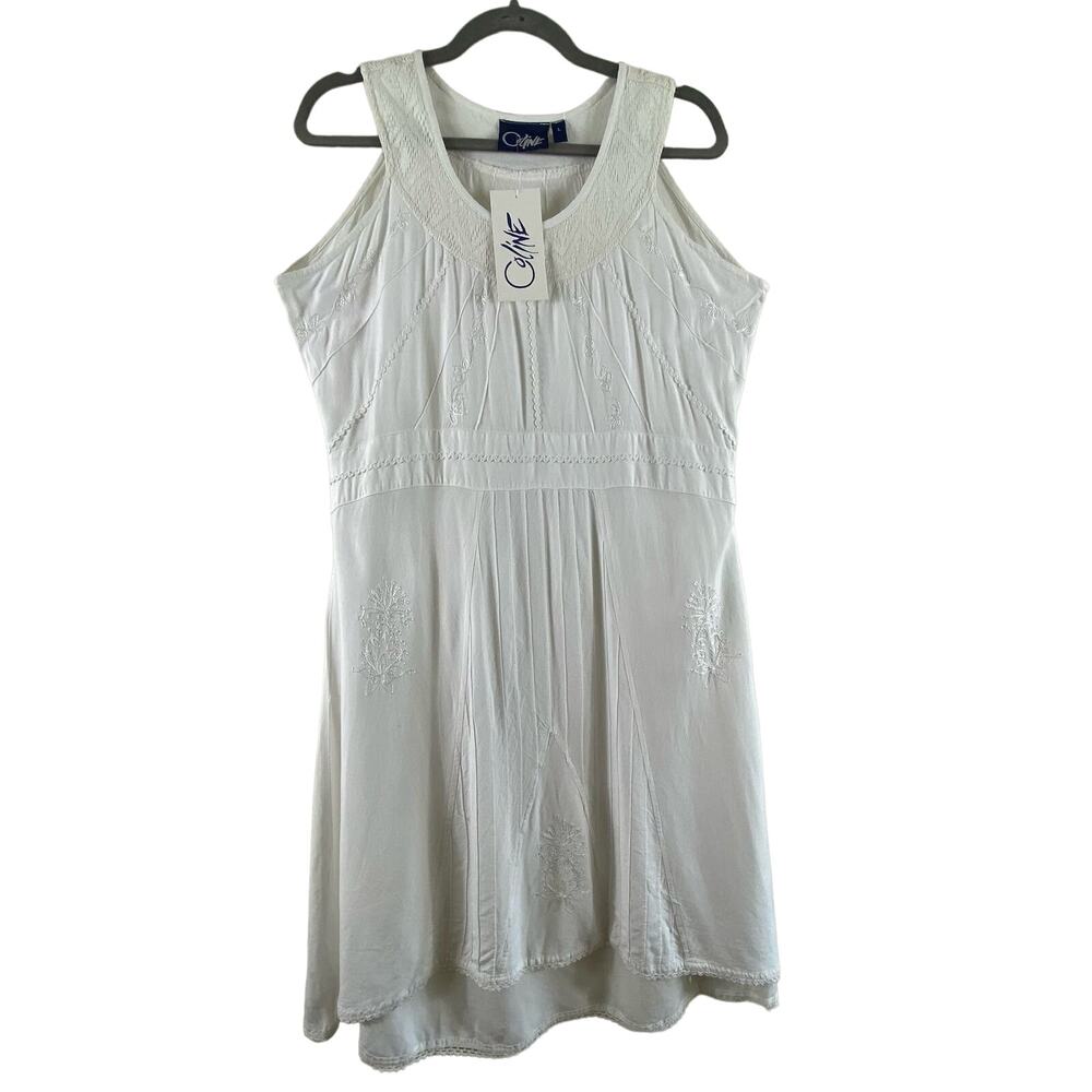 Coline NWT White Sleeveless Dress Crochet Embroidery Bachelorette Wedding Sz L